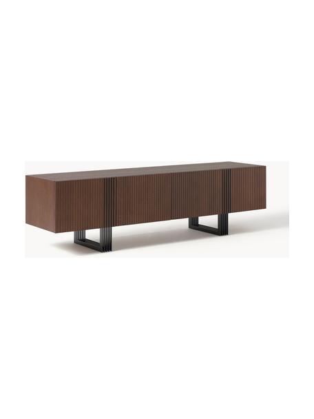 Meuble bas en bois Ross, Chêne brun foncé laqué, larg. 180 x haut. 50 cm