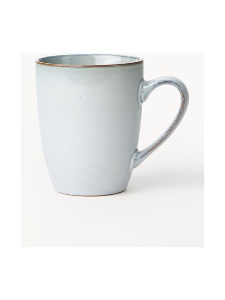 Handgemaakte mokken Thalia, 2 stuks, Keramiek, Lichtblauw met donkere rand, Ø 9 x H 11 cm, 300 ml