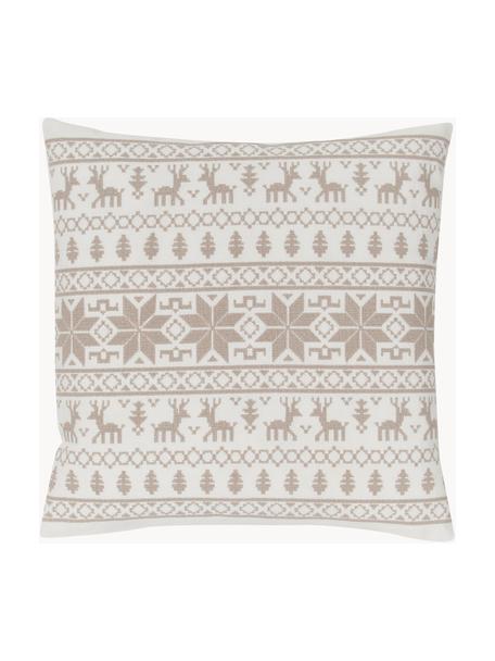 Geborduurde kussenhoes Orkney met Noors decoratief stiksel, 100% katoen, Beige, crèmewit, B 45 x L 45 cm