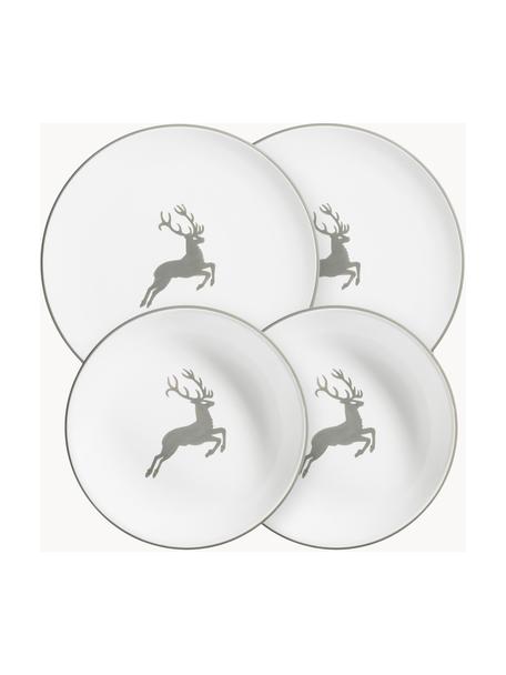 Vajilla artesanal Grüner Hirsch, 4 pzas., Cerámica, Blanco, gris, Set de diferentes tamaños