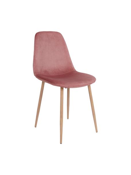 Krzesło tapicerowane z aksamitu Stockholm, Tapicerka: aksamit poliestrowy, Nogi: metal powlekany, Blady różowy, jasny brązowy, S 47 x G 50 cm