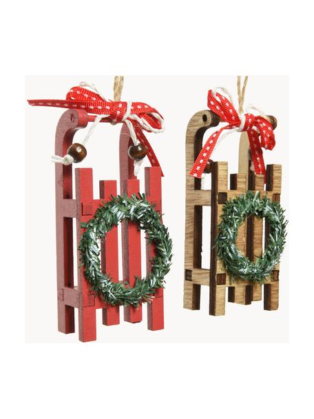 Set di 2 addobbi di Natale Sleds, Legno, Multicolore, Larg. 4 x Alt. 10 cm