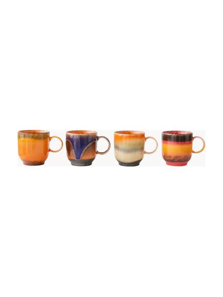 Set de tazas artesanales de cerámica 70's, 4 uds., Cerámica, Multicolor, Ø 11 x Al 8 cm, 230 ml