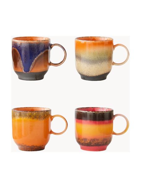 Set de tazas artesanales de cerámica 70's, 4 uds., Cerámica, Multicolor, Ø 11 x Al 8 cm, 230 ml