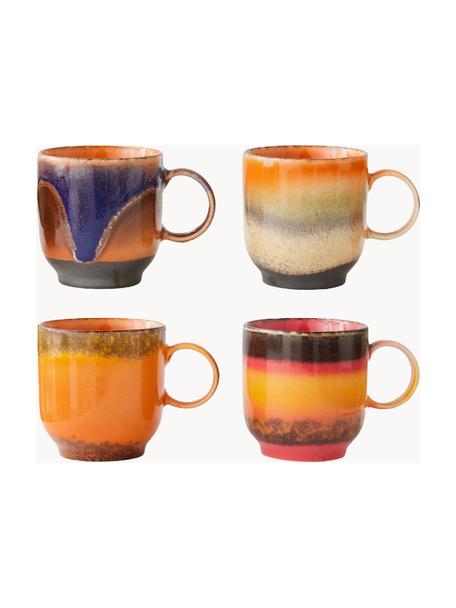 Set de tazas artesanales de cerámica 70's, 4 uds., Cerámica, Multicolor, Ø 11 x Al 8 cm, 230 ml