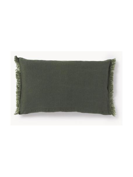 Housse de coussin pur lin avec franges Luana, 100 % pur lin

Le lin est naturellement doté d'un toucher plutôt rugueux et d'un aspect froissé
Sa résistance élevée au accrocs lui confère robustesse et longévité, Vert foncé, larg. 30 x long. 50 cm