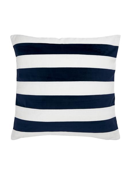 Housse de coussin 45x45 en lin et velours Maui, Bleu foncé, blanc, larg. 45 x long. 45 cm