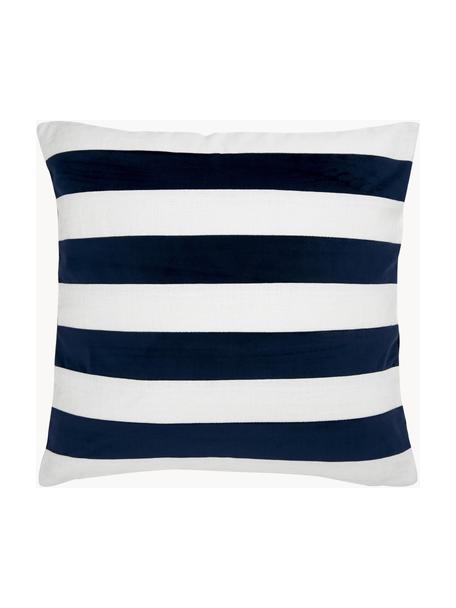 Kussenhoes Maui gemaakt van een fluweel-linnen mix in donkerblauw/wit, Donkerblauw, wit, B 45 x L 45 cm