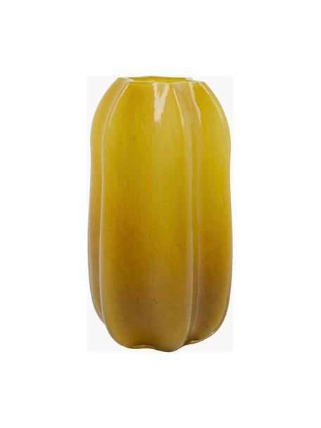 Vase en verre soufflé bouche Romantic, haut. 22 cm, Verre, Jaune moutarde, Ø 13 x haut. 22 cm