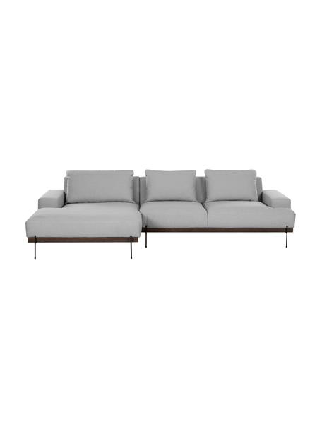 Hoekbank Brooks met metalen poten, Bekleding: polyester De hoes is niet, Frame: massief grenenhout, Frame: grenenhout, gelakt, Poten: gepoedercoat metaal, Geweven stof grijs, B 315 x D 148 cm, hoekdeel links