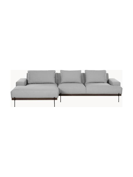 Sofa narożna z metalowymi nogami Brooks, Tapicerka: poliester Tapicerka nie j, Stelaż: lite drewno sosnowe z cer, Nogi: metal malowany proszkowo, Szara tkanina, S 315 x G 148 cm, lewostronna