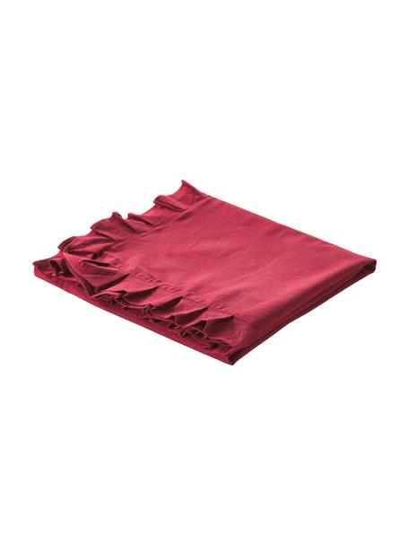 Mantel de algodón con volantes Chambray, 100% algodón, Rojo, De 4 a 6 comensales (An 160 x L 160 cm)