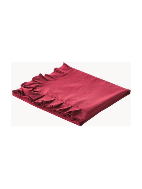 Tafelkleed Chambray met franjes, 100% katoen, Rood, Voor 4 - 6 personen (B 160 x L 160 cm)