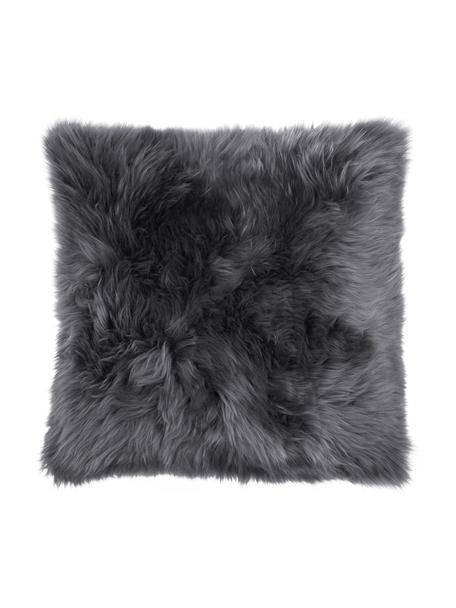 Povlak na polštář z ovčí kůže Oslo, hladký, Přední strana: tmavě šedá Zadní strana: tmavě šedá, Š 40 cm, D 40 cm