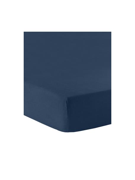 Topper hoeslaken Biba uit flanel in marineblauw, Weeftechniek: flanel Flanel is een knuf, Marineblauw, B 90 x L 200 cm