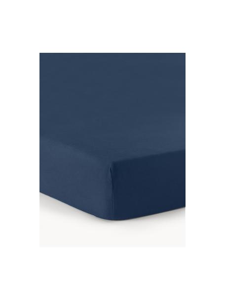 Drap-housse en flanelle pour surmatelas Biba, Bleu foncé, larg. 90 x long. 200 cm, haut. 15 cm