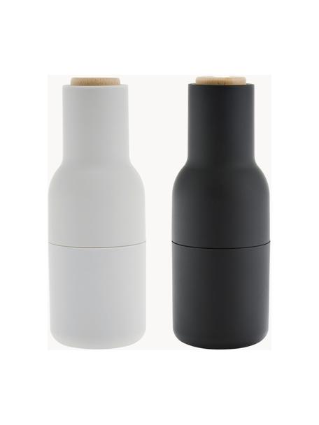 Salero y pimentero de diseño Bottle Grinder, 2 uds., Estructura: plástico, Grinder: cerámica, Gris antracita, blanco, madera, Ø 8 x Al 21 cm