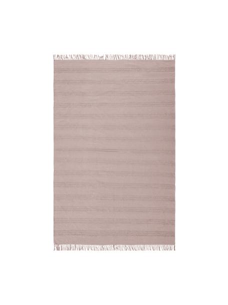 Baumwollteppich Tanya mit Ton-in-Ton-Webstreifenstruktur und Fransenabschluss, 100% Baumwolle, Rosa, B 160 x L 230 cm (Größe M)