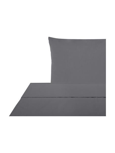 Drap plat en percale de coton gris foncé Elsie, Gris foncé, larg. 180 x long. 300 cm