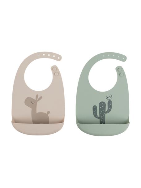 Set de baberos de silicona Lalee, 2 uds., 100% silicona, Color arena, tonos verdes, An 19 x L 27 cm