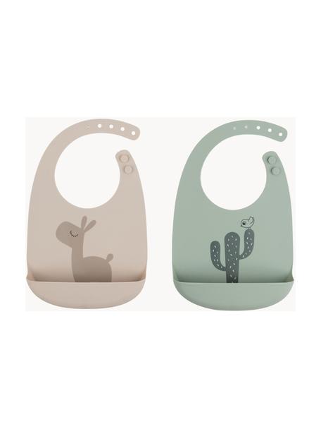 Set de baberos de silicona Lalee, 2 uds., 100% silicona libre de BPA, Beige claro, verde salvia, An 19 x L 27 cm