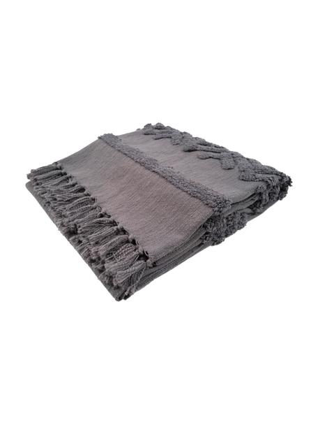 Manta texturizada de algodón Adara, estilo boho, 100% algodón, Gris, An 130 x L 170 cm