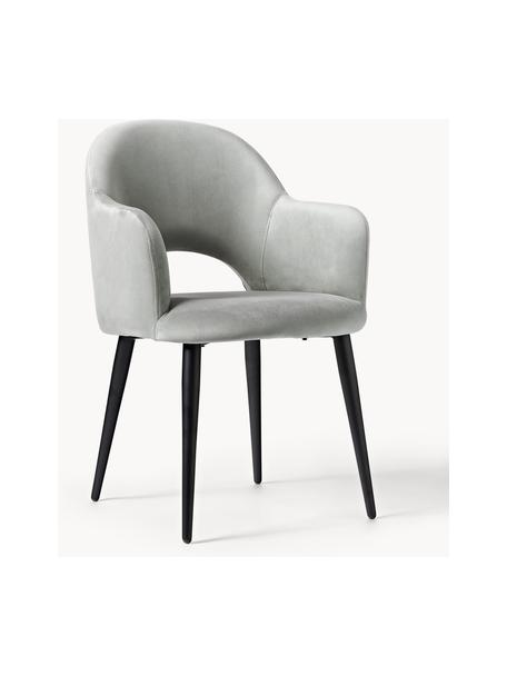 Sametová židle s područkami Rachel, Světle šedá, matná černá, Š 55 cm, H 65 cm