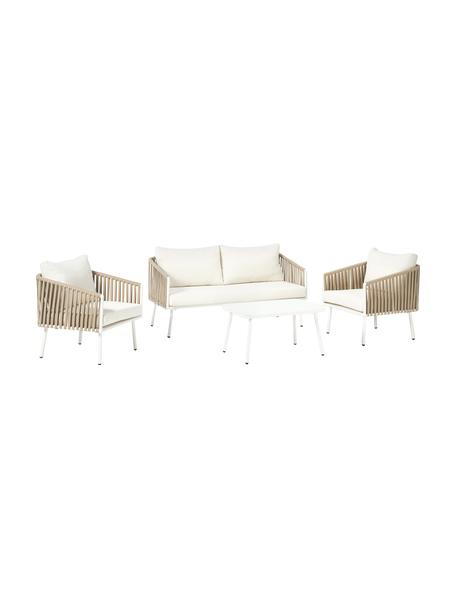 Salotto da giardino Malo 4 pezzi, Rivestimento: 100% poliestere Con 20.00, Struttura: alluminio verniciato a po, Piano d'appoggio: vetro, Struttura: alluminio verniciato a po, Bianco sporco, beige chiaro, Set in varie misure