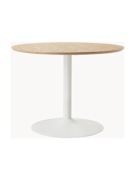 Table ronde avec placage en frêne Menorca, Ø 100 cm, Bois clair, blanc, Ø 100 cm