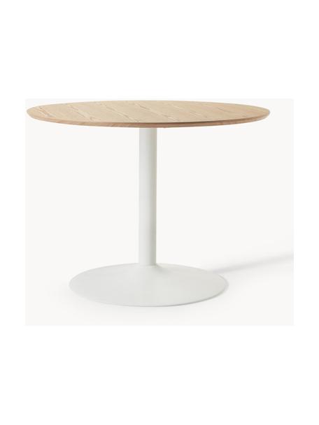 Ronde eettafel Menorca, Ø 100 cm, Tafelblad: MDF met essenhoutfineer, Essenhout, wit, Ø 100 cm