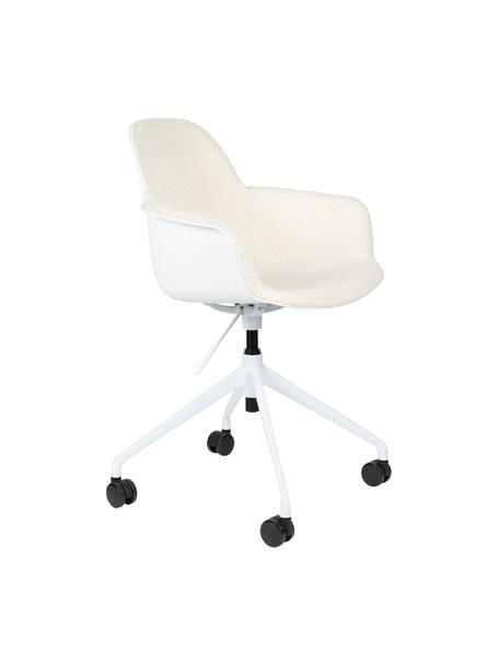 Bouclé bureaustoel Albert in wit, in hoogte verstelbaar, Bekleding: 100% polyester, Frame: aluminium, gepolijst, Zitvlak: 100% polypropyleen, Bouclé wit, B 59 x D 52 cm
