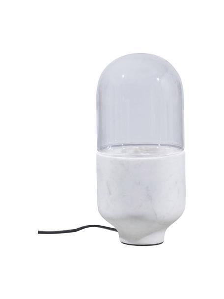 Kleine tafellamp Asel van wit marmer, Lampenkap: glas, Lampvoet: marmer, Transparant, wit marmer, Ø 11 x H 26 cm