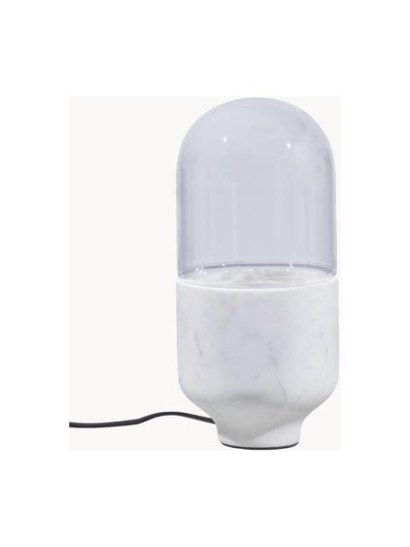 Kleine Tischlampe Asel aus Marmor, Lampenschirm: Glas, Lampenfuß: Marmor, Transparent, Weiß, marmoriert, Ø 11 x H 26 cm