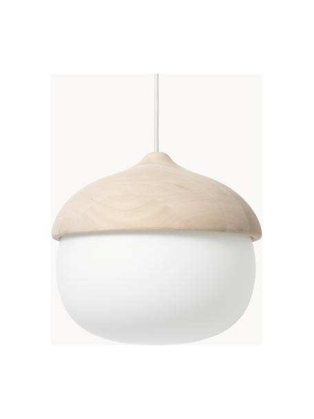 Hanglamp Terho  in de eikelvorm, mondgeblazen, Lindenhout, wit, Ø 31 x H 30 cm