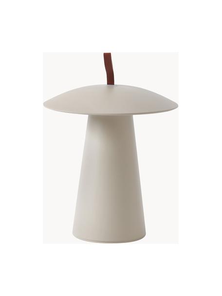 Lámpara de mesa para exterior regulable Ara To-Go, portátil, Lámpara: aluminio recubierto, Asa: cuero sintético, Beige, Ø 20 x Al 29 cm