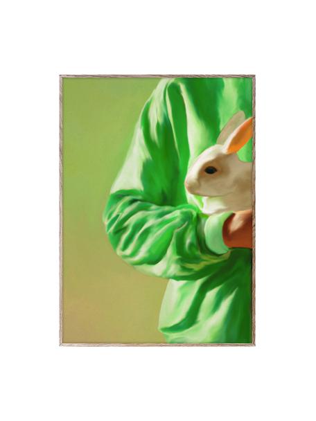 Poster White Rabbit, Cartoncino opaco da 210 g firmato Hahnemühle, stampa digitale con 10 colori resistenti ai raggi UV, Tonalità verdi, Larg. 30 x Alt. 40 cm