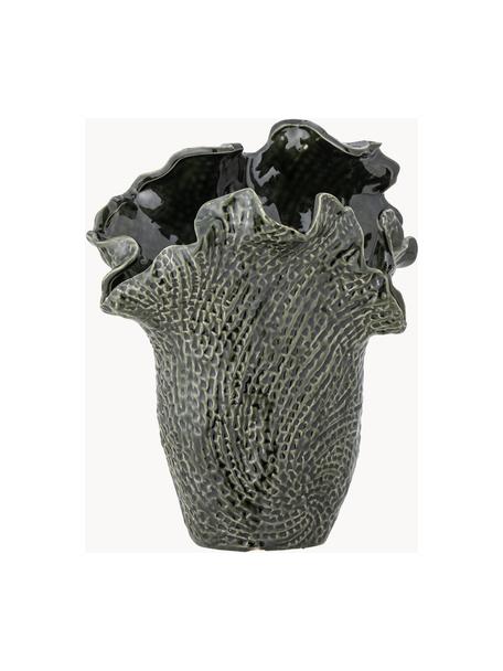 Handgefertigte Steingut-Vase Safiya, Steingut, Dunkelgrün, B 25 x H 30 cm