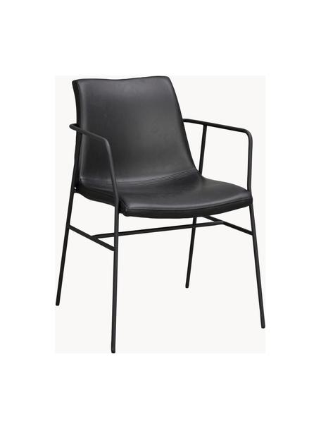 Krzesło z podłokietnikami ze sztucznej skóry Huntingbay, 2 szt., Tapicerka: sztuczna skóra (100% poli, Nogi: metal powlekany, Sztuczna skóra, czarny, S 54 x G 52 cm