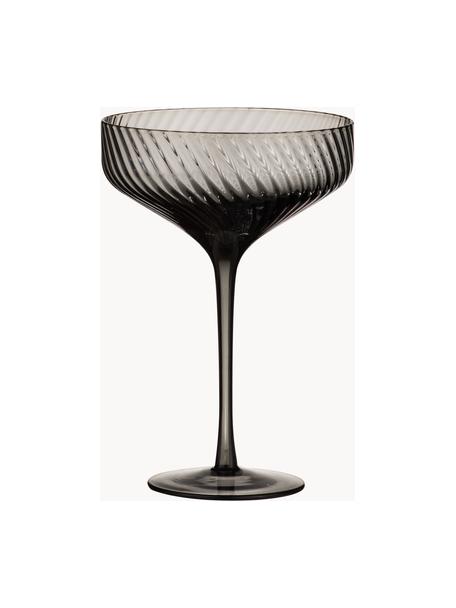 Copas pompadour de champán artesanales con relieves Katrina, 4 uds., Vidrio, Negro transparente, Ø 12 x Al 17 cm, 300 ml