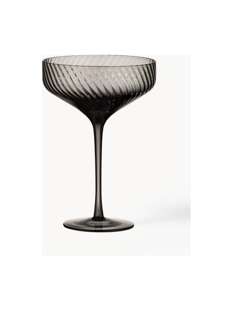 Mondgeblazen cocktailglazen Katrina met groefstructuur, 4 stuks, Glas, Zwart, transparant, Ø 12 x H 17 cm, 300 ml