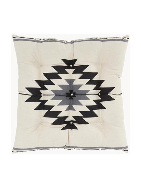 Ethno Sitzkissen Luca, Bezug: 100% Baumwolle, Off White, Schwarz, Grau, B 40 x L 40 cm