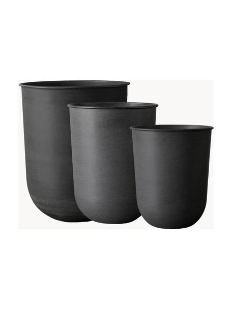 Cache-pots Out, 3 élém., Métal émaillé, Anthracite, Lot de différentes tailles