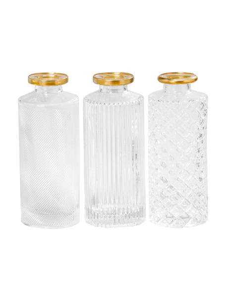 Kleines Vasen-Set Adore aus Glas, 3-tlg., Glas, lackiert, Transparent, Goldfarben, Ø 5 x H 13 cm
