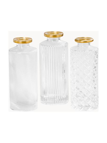 Petits vases Adore, 3 élém., Verre, laqué, Transparent avec bord doré, Ø 5 x haut. 13 cm