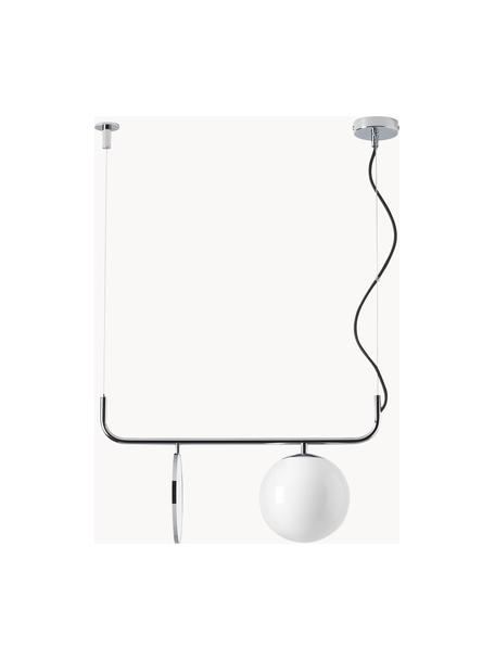 Pendelleuchte Mond mit Glaskugel, Lampenschirm: Opalglas, Weiss, Chromfarben, Ø 20 x H 64 cm