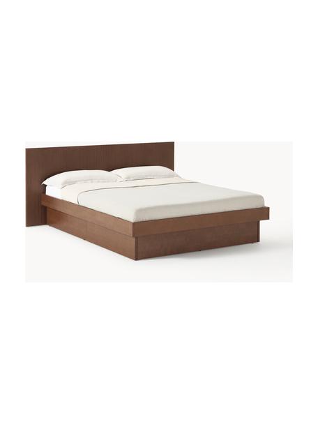 Cama de madera con espacio de almacenamiento y cabecero Sato, Estructura: tablero aglomerado chapad, Patas: metal, plástico Este prod, Madera de nogal, An 180 x L 200