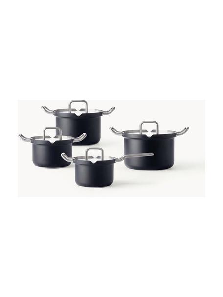 Batería de cocina de acero inoxidable Q-Linair, 4 pzas., Acero inoxidable, Negro, Set de diferentes tamaños