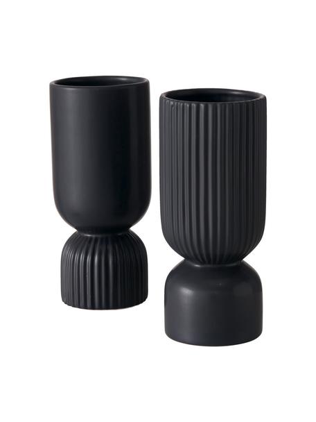 Vazenset Gino in zwart, 2-delig, Keramiek, Zwart, Ø 10 x H 23 cm