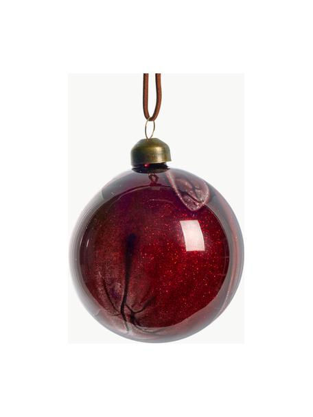 Boules de Noël artisanales Nosille, 12 pièces, tailles variées, Verre, Lie de vin, haute brillance, Ø 8 cm