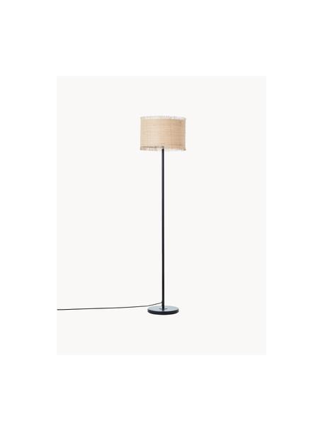 Lampada da terra in fibra naturale Raffy, Paralume: alghe, Struttura: metallo rivestito, Beige chiaro, nero, Alt. 154 cm